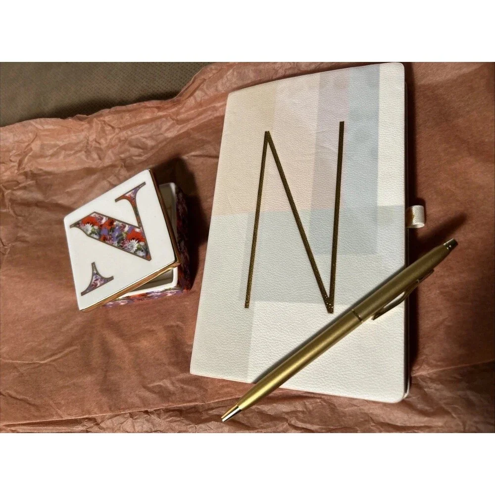 N Anthropologie Monogram Journal for N Names & Porcelain Trinket Box NEW Nancy